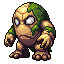 The Golem of Procrastination, a hulking pixel-art stone golem