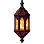 Ramadan seasonal art: crescent over a lantern-lit night